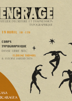 Encrage — Corps typographique est un atelier qui relie mouvement, écriture et impression typographique. Un espace pour ralentir, ressentir et laisser émerger une parole qui ne vient pas de la tête, mais du corps.